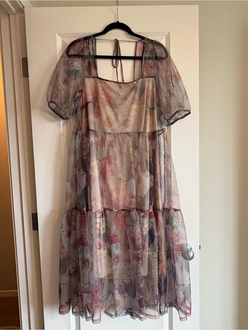 H&M Sheer Floral Tiered Maxi Dress